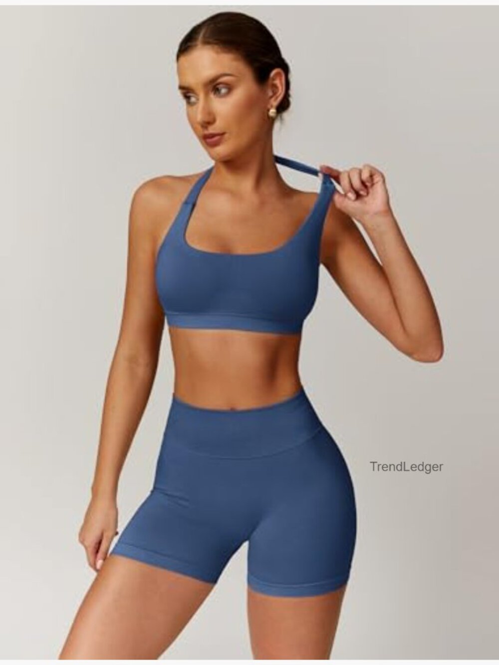 Seamless Halter Sports Bra Scrunch Butt Shorts Workout Set 2 Piece - Picture 3 of 7